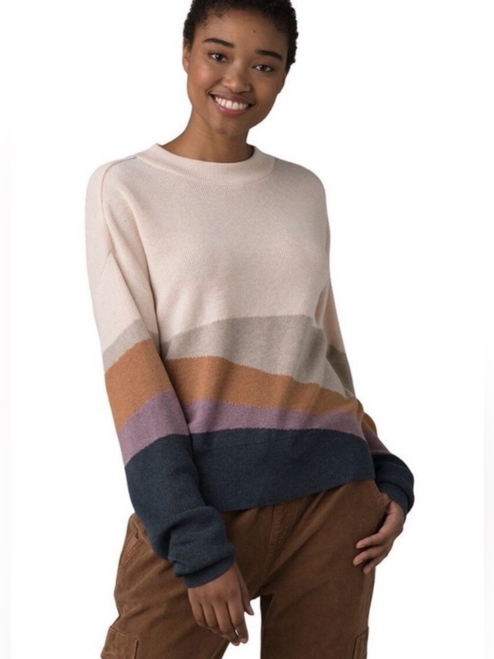 Prana
Striped Crewneck Sweater in Cream, Tan & Navy size large